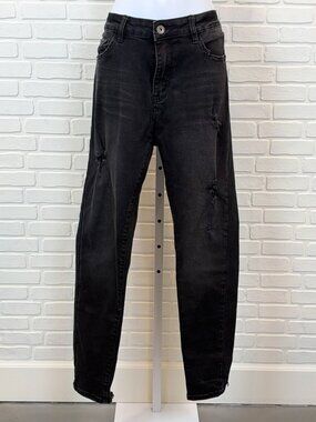 I&M Black Label Mid-Rise Skinny Jeans Black Distressed Raw Hem 13